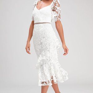 Brand New Briarwood White Lace Ruffled Midi Dress